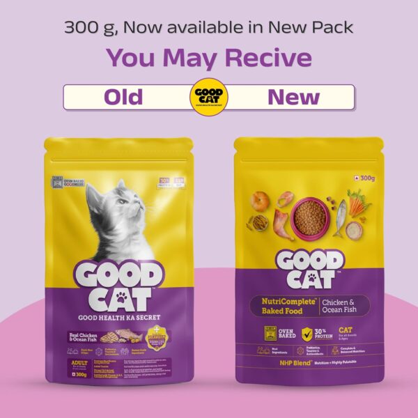 71vT4f0VUWL._SL1500_.jpg Good Cat Dry Cat Food | Oven Baked | Made with Real Chicken & Ocean 4 Fish | 300g (Pack of 2) | Suitable for All Ages | High Palatability | Tuna, Salmon & Mackerel | Essential Taurine for Vision