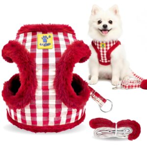 A+a Pets' Luxury Fur Harness & Leash Set for Cat A+a Pets' Luxury Fur Harness & Leash Set for Cat & Small Dog | Lightweight, Escape Proof, Vest Combo (Red, L)