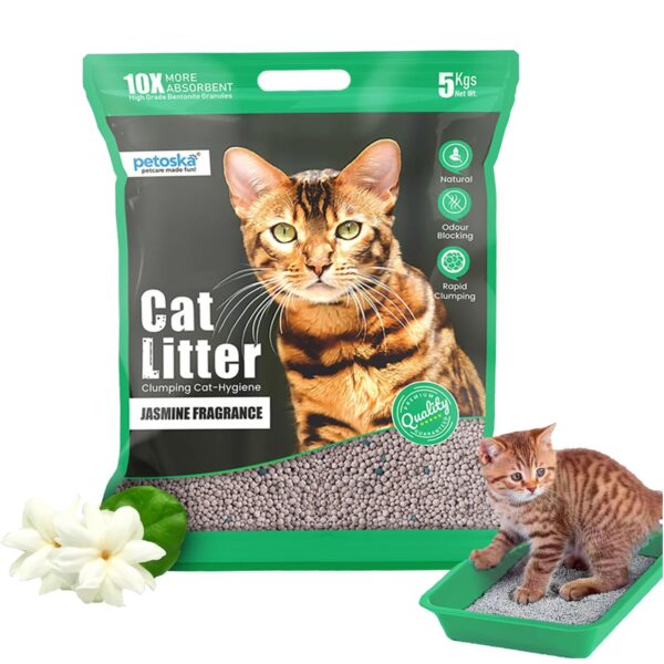 Cat Litter 5kg Jasmine | Premium Bentonite Clay, Gentle on Paws, Low Dust | Floral Fragrance & Fast-Clumping Cat Litter for a Fresh Litter Box