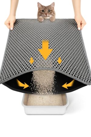 Cat Litter Mat Litter Box Mat, EVA Honeycomb Double Layer Design, Urine & Waterproof, Scatter Control Kitty Litter Mat, Less Waste, Easier To Clean,Washable (Gray, 60 x 40cm)