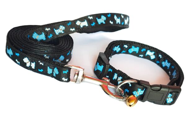 PSK PET MART Dog Collar and Leash Set Puppy Printed, Adjustable Nylon Collar with Leash for Cat and Small Dogs, Quick Release and Breathable Collar Set for Puppies, Dog & Cat 10 MM (Black)