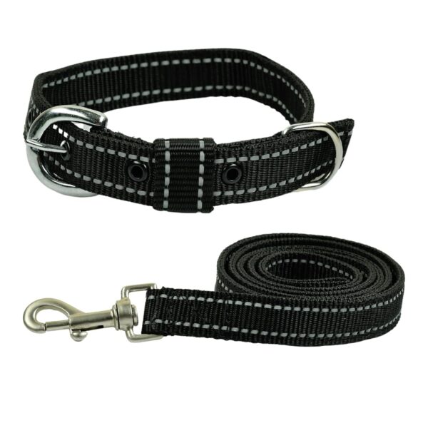 71wQ8EA2a3L._SL1500_.jpg Dog Leash And Collar Combo Set|Highly Reflective|Dog Rope For Small, Medium & Large Dogs|(Size- Leash 4.8 Ft. + Collar (Medium, Black),146 cm