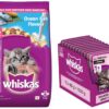 Whiskas Wet Food for Adult Cats (1+Years), Salmon in Gravy Whiskas Wet Food for Adult Cats (1+Years), Salmon in Gravy Flavour, 12 Pouches (12 x 85g) & Whiskas Kitten (2-12 Months) Dry Cat Food Food, Ocean Fish, 1.1kg Pack