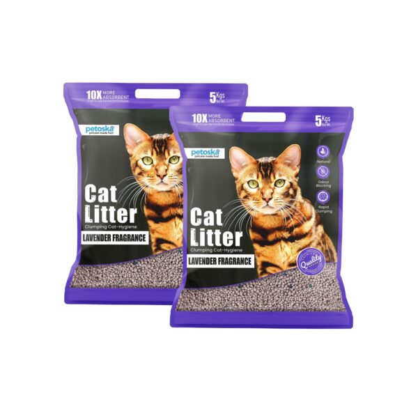 Cat Litter- 10Kg | Lavender Fragrance | Scoopable Bentonite Clay Cat Litter | Advanced Clumping Scented Litter Sand | 99.9% Dust Free | Natural | Odour Control Pack of 2