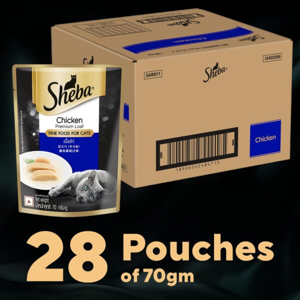71whqPnEKYL._SL1500_.jpg Sheba Fine Premium Adult (1+ Years) Wet Cat Food, Chicken Premium Loaf, 70 g Pouch (Pack of 28), High-moisture gravy cat food for healthy hydration