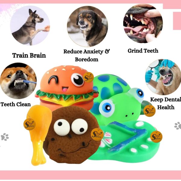 71x4q8xdiWL._SL1500_.jpg Sage Square Premium Squeaky Toy Set of 5 for Dogs - Durable, Chewable, Rubber Toys, Multiple Fun Shapes & Colors for Interactive Play, Teething Relief, Keeps Entertained, Happy (Combo No. 7)