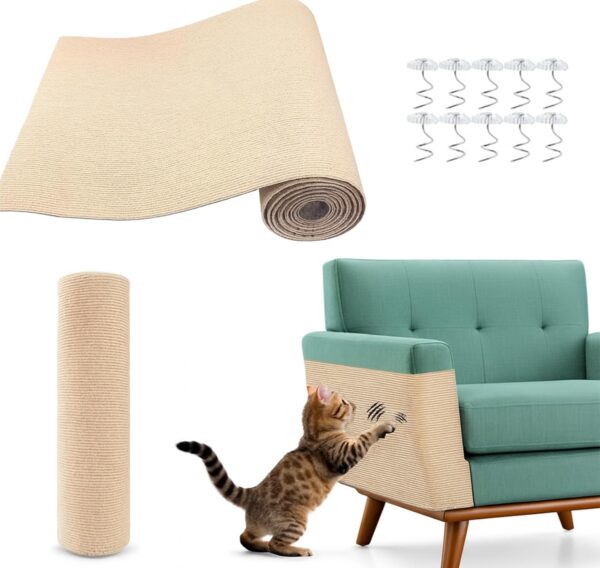 PANCA Cat Scratch Pad Mat for Wall, Sofa & Furniture Protection | 30x100cm Adhesive Cuttable Cat Scratcher Mat | Durable Sisal Texture Pad for Cats & Kittens – Prevents Scratching on Couch & Floor