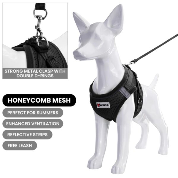 71xluBx49AL._SL1500_.jpg WOOFLIX Dog Harness for Small Dogs, Puppies and Cats | Suitable for Small Size Dogs, Cats & Puppies of 7 kg - 10 kg | Reflective Soft Padded Dog Harness with Secure Fit | Black (7 kg-10 kg Dog & Cat)