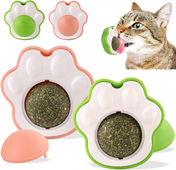 71xmy3lXBEL._SL1500_.jpg Dog Trust Catnip Balls Edible Catnip Ball for 1PCS Cats Kitten Toy Rotatable Mint Ball Kitten Chew Treats for Teeth Cleaning Biting Dental Care Safe Healthy Lick Toy (Paw)