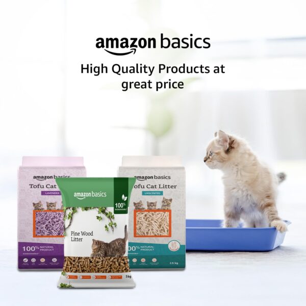 Amazon Basics Premium Pine Wood Cat Litter | 5 Kg | Unscented | 100% Natural | Biodegradable | Fast Absorption | Low Dust | Odor Control