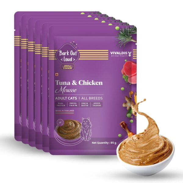 BARK OUT LOUD- Wet Adult Cat Food | Fresh Tuna BARK OUT LOUD- Wet Adult Cat Food | Fresh Tuna & Chicken | Taurine | Salmon Oil- Omega Taurine| Gravy Cat Food for All Breeds | Pack of 6 (85 G x 6)