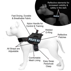 24x7 eMall Dog K9 Police Dog Harness Vest with Hook 24x7 eMall Dog K9 Police Dog Harness Vest with Hook and Loop Straps and Handle and Adjustable (XL- 28-38 Inch Girth, Black),210 gram