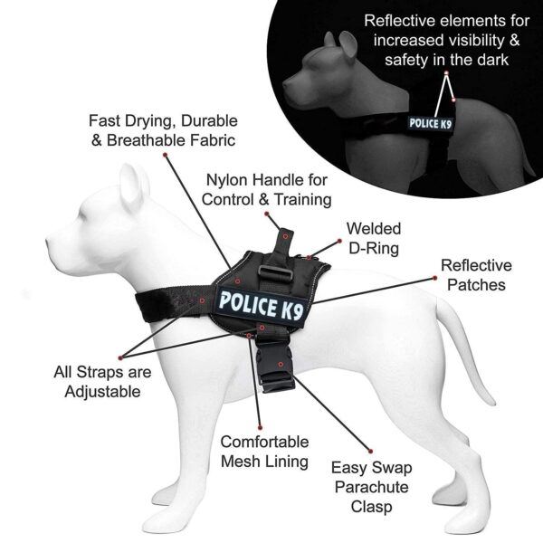 24x7 eMall Dog K9 Police Dog Harness Vest with Hook 24x7 eMall Dog K9 Police Dog Harness Vest with Hook and Loop Straps and Handle and Adjustable (XL- 28-38 Inch Girth, Black),210 gram