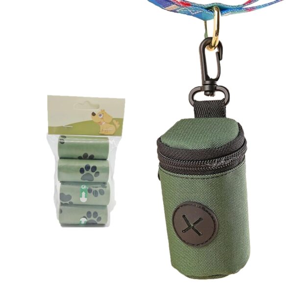 Side Opening for Easy Extraction Dog Poop Bag Dispenser Easy to Carry with Hook and Loop Closure Dog Poop Bag Holder Smooth Zipper Closure(Green)