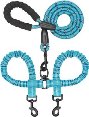 2022 Newest Nylon Tactial 6 ft Anti Pull Traffic Control Padded Double Dog Lead Bungee Training Double Head Dog Leash for Two Small and Medium Dogs