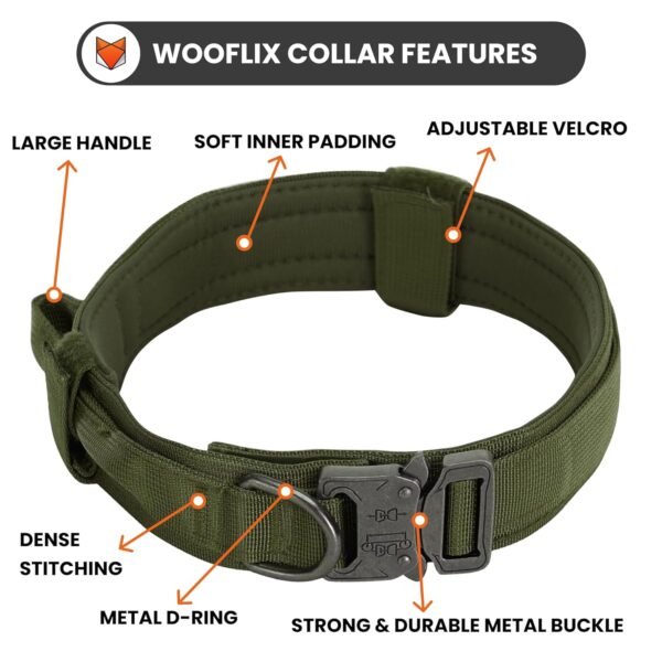 WOOFLIX Metal Dog Collar For Training & Walks|Nylon Collar With Tactical Metal Buckle & D-Ring For Medium & Large Dogs|Dog Collar For Medium & Large Dogs (Extra Large, Army Green) - 25 X 5 Cm