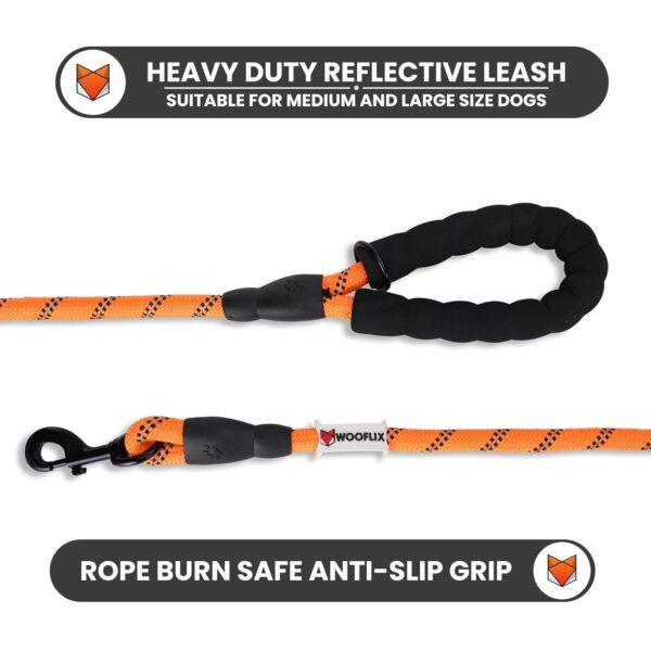 71yoaYur4pL._SL1500_.jpg Wooflix Heavy Duty Nylon Dog Leash | Anti Slip Padded Handle Long Dog Leash | Highly Reflective Leash for Dogs | Dog Rope for Medium & Large Dogs | Dog Training Leash | (Orange, 5 Feet Long)