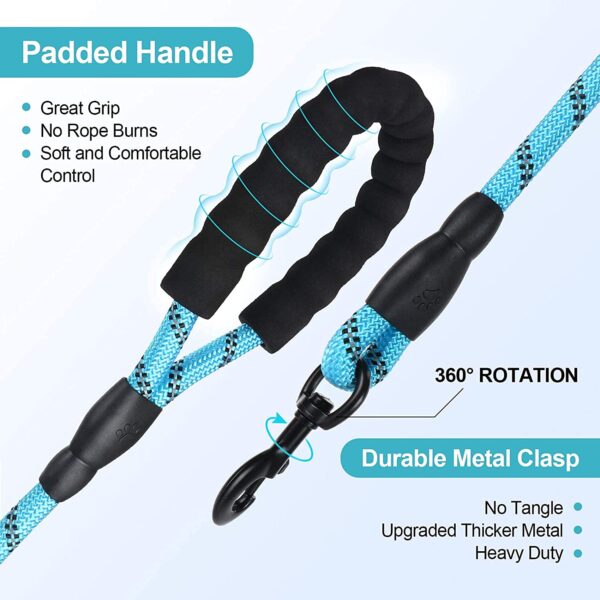 Petology Dog Leash 5FT Long, ½ Inch Thick Reflective Heavy Duty Rope with Anti-Slip Padded Handle for Small & Medium Dogs Blue