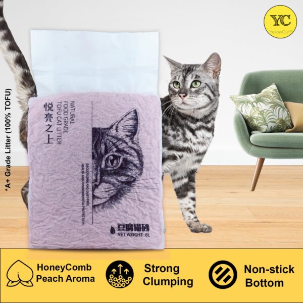 YellowCult Tofu Cat Litter Clumping & Flushable, Ultra Absorbent and Fast Drying, 100% Natural Ingredients, Ultra Odour Control, Really Dust-Free, Less Scattering [6 litres - Honeycomb Peach]