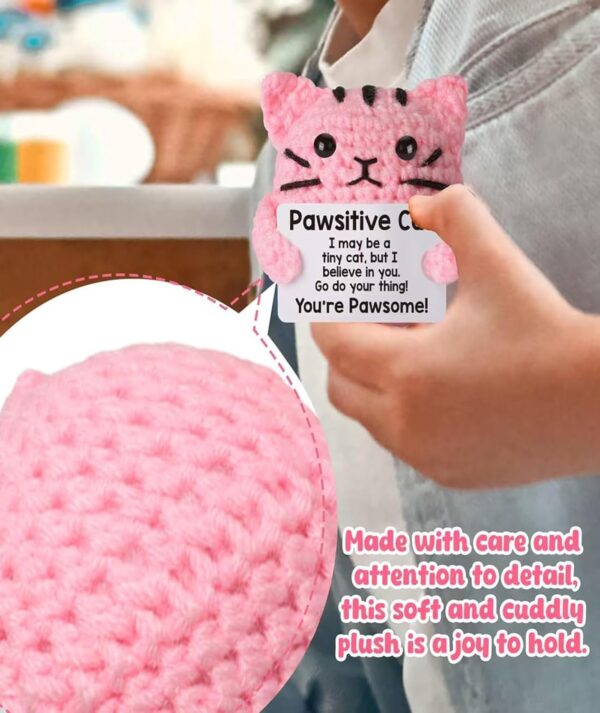 Crochet Toys, Crochet Gifts for Women, Handmade Pink Cat Figurine, Emotional Support Gift for Personal Milestones, Office Desk Decor, Stress Relief Companion