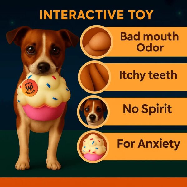 What's Poppin Muffin Cup Squeaky Dog Toy | Colorful Cupcake Design with Sprinkles | Soft Rubber Chew Toy for Small & Medium Dogs | Interactive Fetch, Chewing & Boredom Relief with Built-in Squeaker