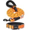 WOOFLIX Reflective Dog Leash And Collar Combo Set|Dog Collar & WOOFLIX Reflective Dog Leash And Collar Combo Set|Dog Collar & Anti Slip Padded Handle Leash For Dogs|Highly Reflective|Dog Rope For Medium & Large Dogs|(Leash 6.5 Ft. + Collar Xl, Orange, 18 Cm)