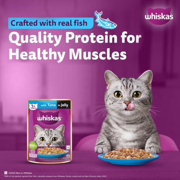 81DX6fjl2L._SL1500_.jpg Whiskas Adult (1+ Years)) Wet Cat Food, Tuna in Jelly, 80 g (Pack of 56), Hydrating Food Made With Real Fish, 100% Complete & Balanced Nutrition for Adult Cat