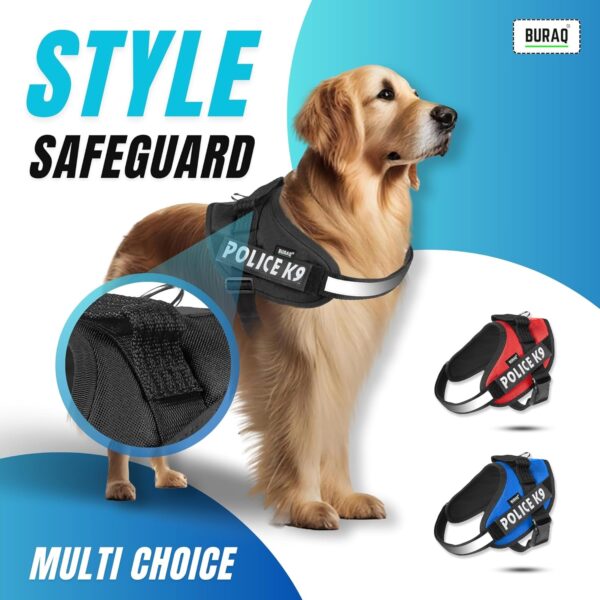 81LRu1GkkL._SL1500_.jpg Buraq Pets Police K9 Dog Harness, No Pull Reflective Dog Vest Oxford Fabric, Soft Padded Easy Control Dog Chest Belt, No More Pulling Or Choking for Large Medium & Small Dogs (Black - XXL)