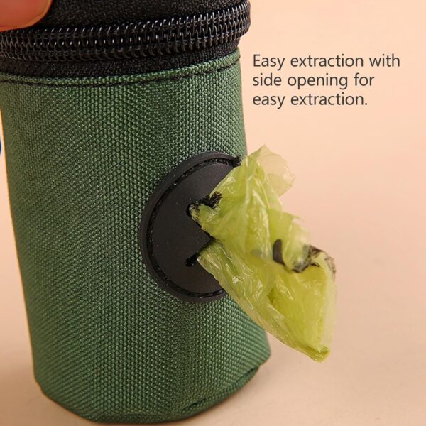 Side Opening for Easy Extraction Dog Poop Bag Dispenser Easy to Carry with Hook and Loop Closure Dog Poop Bag Holder Smooth Zipper Closure(Green)
