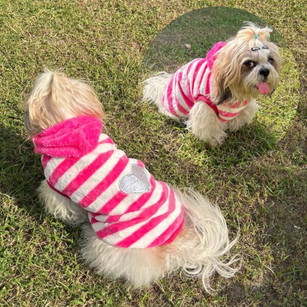 Lulala Dog Hoodie Fuzzy Sweater with Leash Hole - Small Dog & Cat Clothes Warm Soft Cozy Hooded Sweatshirt for Winter.(Pink-12Inch)