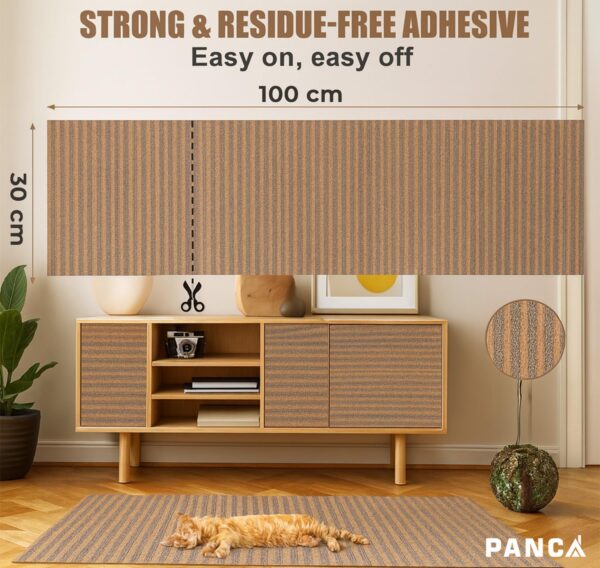 PANCA Cat Scratch Pad Mat for Wall, Sofa & Furniture Protection | 30x100cm Adhesive Cuttable Cat Scratcher Mat | Durable Sisal Texture Pad for Cats & Kittens – Prevents Scratching on Couch & Floor