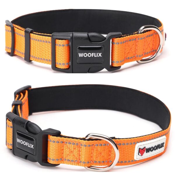 WOOFLIX Reflective Dog Collar For Training And Walks|Adjustable Nylon Training Collar With Tactical Buckle And D-Ring For Medium And Large Dogs|Reflective Dog Collar|(Medium, Orange, 13 Cm X 15 Cm)