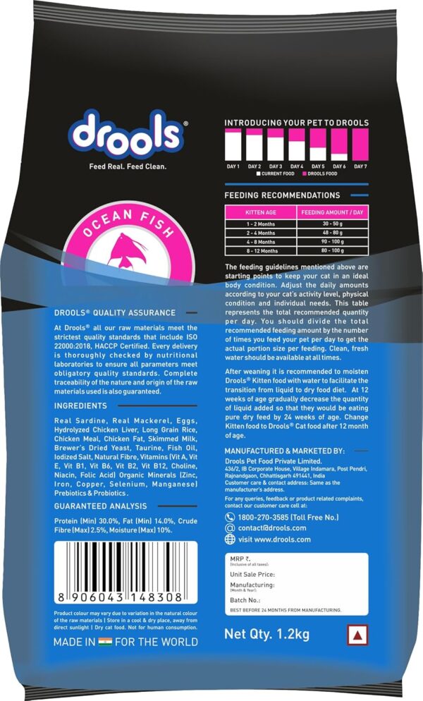 Drools Kitten(1-12 Months) Dry Cat Food, Ocean Fish, 1.2kg with Free Container