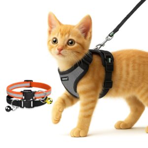 Buraq No Pull Cat Harness with Leash + 2 Pcs Buraq No Pull Cat Harness with Leash + 2 Pcs Cat Collar, Escape Proof, Ultra-Light Weight, Air Mesh Fabric, Aesthetic Design Adjustable Cat Leash with Harness (XXS - Grey)