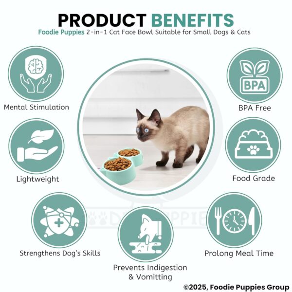 8114DnS875L._SL1500_.jpg Foodie Puppies Non-Slip, Non-Toxic Pet Feeding Plastic Cat Face Shaped Double Bowl Food & Water Feeder 2-in-1 Bowl for Dogs, Puppies, Cats & Kittens (Color May Vary)