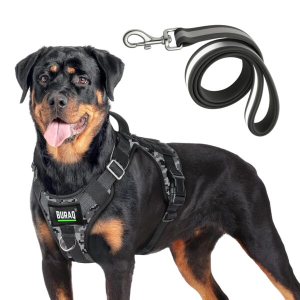 Buraq Military Tactical Dog Harness, No-Pull Adjustable Training Vest with Buraq Military Tactical Dog Harness, No-Pull Adjustable Training Vest with Handle Easy Control, Tactical Vest Harness for Walking Training Hiking (Grey, L)