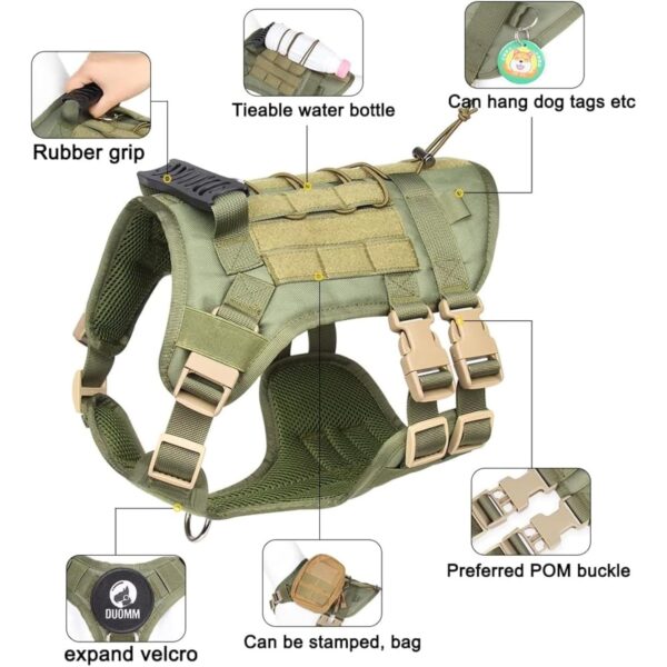 812vmCaYUIL._SL1500_.jpg Tactical Dog Harness for Medium Large Dogs No Pull Adjustable Dog Vest for Training Walking Military Grade with Molle Panels Easy Control Tactical Harness with Handle (Green, Large)