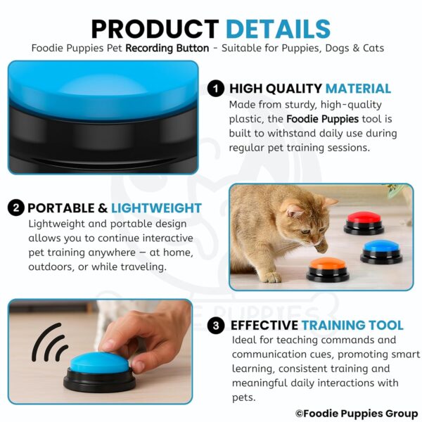 Foodie Puppies Interactive Dog Toys, Pet Voice Recording Button Training Talking Button/Buzzer Toy for Communication - (Blue) Easy to Use Talking, 30Sec Record & Playback, [Without Battery]