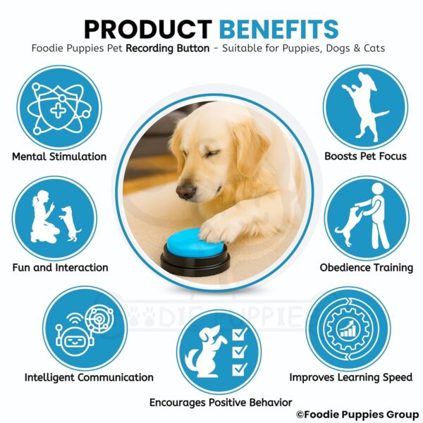 Foodie Puppies Interactive Dog Toys, Pet Voice Recording Button Training Talking Button/Buzzer Toy for Communication - (Blue) Easy to Use Talking, 30Sec Record & Playback, [Without Battery]