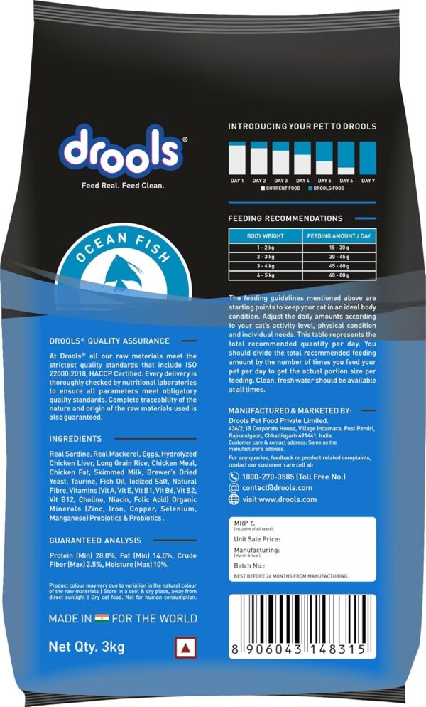 813Wcc3e5-L._SL1500_.jpg Drools Adult Dry Cat Food, Ocean Fish, 3kg with Free 1.2kg, Tatal 4.2 Kg Pack