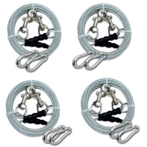 6Feet x 4pc DUBIDU Venyl Covered Heavy Duty Tie Out 6Feet x 4pc DUBIDU Venyl Covered Heavy Duty Tie Out Cable for Dogs - Tangle-Free & Weather Resistant +7mm 2Carabiner
