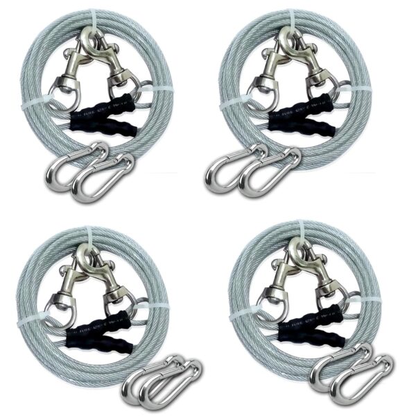 6Feet x 4pc DUBIDU Venyl Covered Heavy Duty Tie Out 6Feet x 4pc DUBIDU Venyl Covered Heavy Duty Tie Out Cable for Dogs - Tangle-Free & Weather Resistant +7mm 2Carabiner