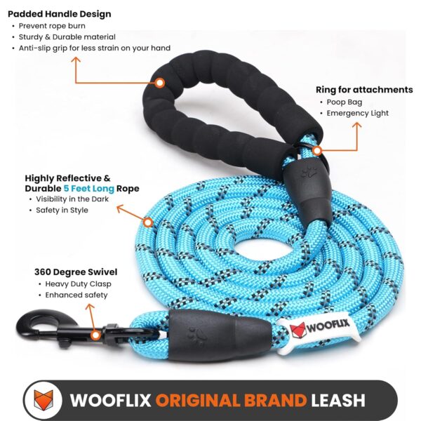 814NURABqtL._SL1500_.jpg WOOFLIX Reflective Dog Leash And Collar Combo Set | Dog Collar & Anti Slip Padded Handle Leash For Dogs | Highly Reflective | Dog Rope For Medium & Large Dogs | (Leash 5 Feet. + Collar Xl, Blue)