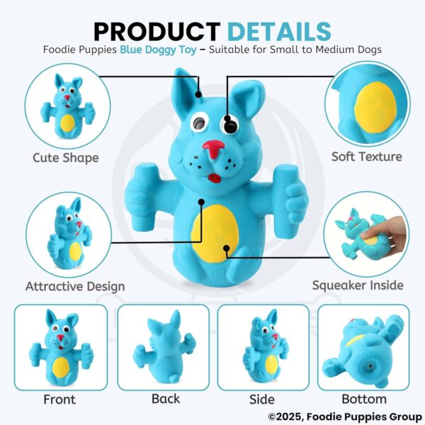 Foodie Puppies Natural Latex Rubber Squeaky (Blue Doggy) Dog Toy | Small to Medium Dogs & Puppy | Durable, Animal Design, Fetch & Chew Safe Play Toy | Reduce Separation Anxiety
