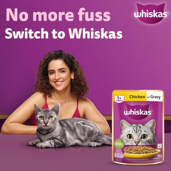 814yd1JB3HL._SL1500_.jpg Whiskas Adult (1+ Years) Wet Cat Food, Chicken in Gravy, 80 g, Hydrating Food Made With Real Chicken, 100% Complete & Balanced Nutrition for Adult Cats