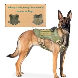 Tactical Dog Harness for Medium Large Dogs No Pull Adjustable Tactical Dog Harness for Medium Large Dogs No Pull Adjustable Dog Vest for Training Walking Military Grade with Molle Panels Easy Control Tactical Harness with Handle (Green, Large)