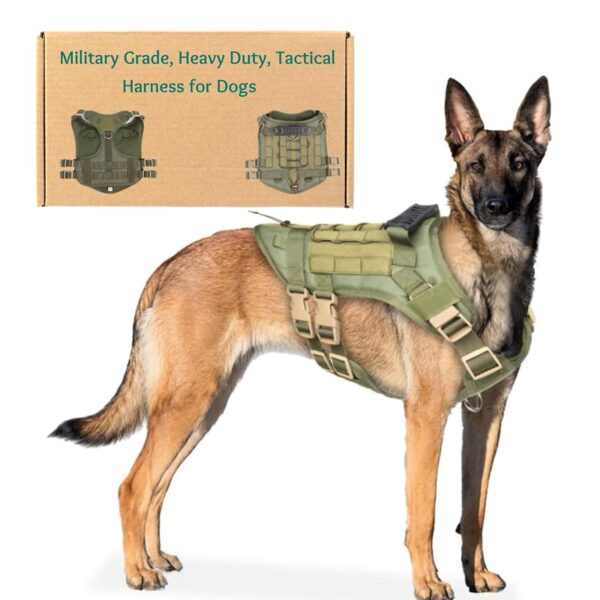 Tactical Dog Harness for Medium Large Dogs No Pull Adjustable Tactical Dog Harness for Medium Large Dogs No Pull Adjustable Dog Vest for Training Walking Military Grade with Molle Panels Easy Control Tactical Harness with Handle (Green, Large)