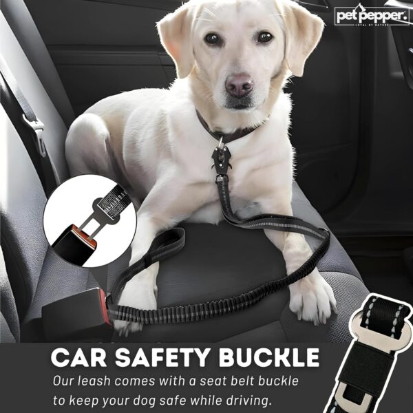 817CDc7Zk6L._SL1500_.jpg 5-in-1 Dog Leash - 6 ft Heavy Duty Shock Absorbing Bungee Dog Leash || Highly Reflective Belt with Traffic Handle || Military Grade Metal Clip || Car Seatbelt Buckle (Black)