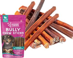 Organic Dried Bully Chew Thick Sticks 100% Natural Protein Rich Dog Treat, Long Lasting Single Ingredient, Rawhide Free, Dog Food for Small, Medium and Adult Dogs (Bully Sticks)