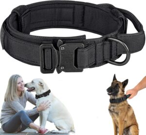 Boltz Tactical Dogs Collar 1.25", Heavy Duty Adjustable Nylon Collar for Training and Walking, Collar for Medium and Large Size Dog, Comfortable Neck Padding, Reflective Strips (Black)